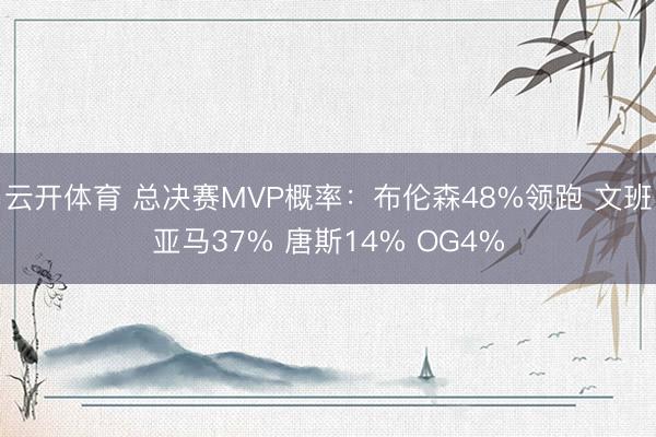 云开体育 总决赛MVP概率：布伦森48%领跑 文班亚马37% 唐斯14% OG4%